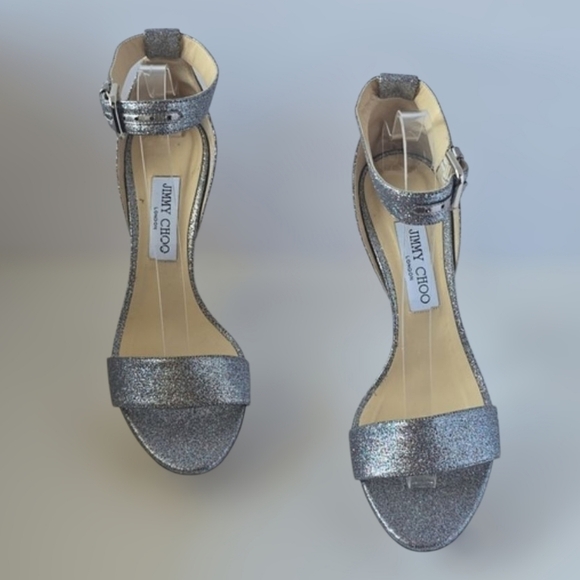 Jimmy Choo Edina 85 Ankle Strap Sparkle Sandals Luxury Leather Heels - Picture 9 of 17